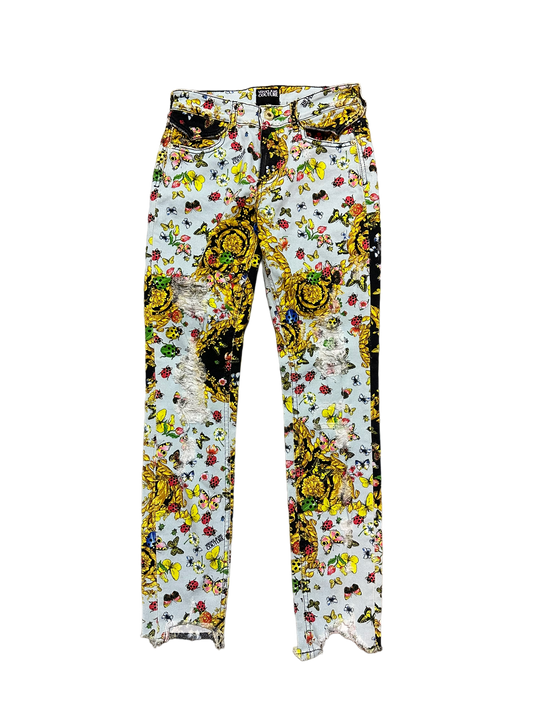 2010s Versace Ladybug Baroque Print Skinny Jeans size 26